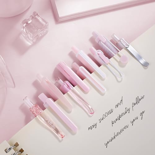 5 Count Pastel Gel Ink Pen Set,Cute Note Taking 0.5mm Fine Point Retractable 5 Count Black Ink Pens for Writing, Journaling, School, Office (Light Pink Clear) - color: Light Pink Clear