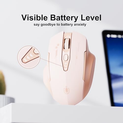 Uineer Wireless Bluetooth Mouse,[Upgraded] Rechargeable Computer Mice (BT 5.0/4.0+2.4G Hz) with Visible Battery Level, 4 Adiustable DPl, Portable PC Mouse for MacBook Chromebook,Pink - color: pink
