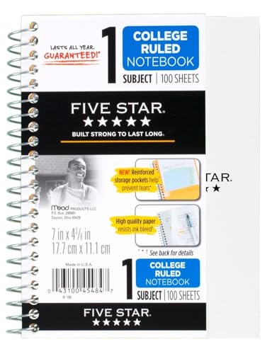 6 Pack Of Mead Five Star Personal Spiral Notebook, 7" x 4 3/8", 100 Sheets, College Rule, Assorted colors (MEA45484)
