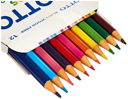 GIOTTO Elios Wood Free Colouring Pencils, 12 Assorted Colours, Ideal for Children & Schools