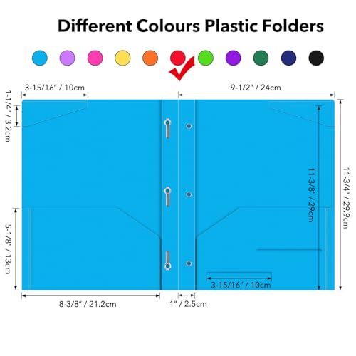 Briartw 6-Pack Red Plastic Pocket Folders with Prongs, 3-Ring Letter Size, Urgent Files, Priority Projects, presentations, high-Energy classrooms and Offices - color: Red