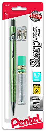 Pentel Sharp Mechanical Pencil, 0.7mm Metallic Barrels, Refill Eraser, Barrel color may vary(P207MLEBP) - size: 1 Count (Pack of 1)