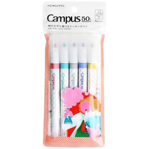 KOKUYO 2-Way Highlighter 5 Colors Set. Mark+ Dual Way of Point Types, 5 Pack of Pink. Japan Import (50th Anni. Assorted) - color: 50th Anni. Assorted