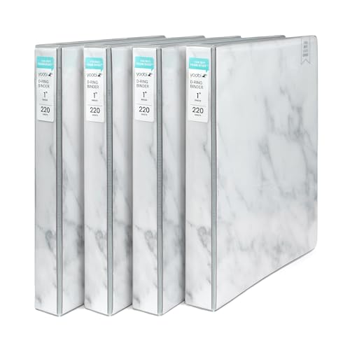 Yoobi 3 Ring Binders- Marble Design, Gray Color- 1 Inch Binder with Round D Rings and 2 Pockets, Durable, PVC-Free Organizer with 220 Sheets Capacity, 4- Pack with Plastic Cover for Office Supplies - color: Marble, size: 1 Inch, style: Binder