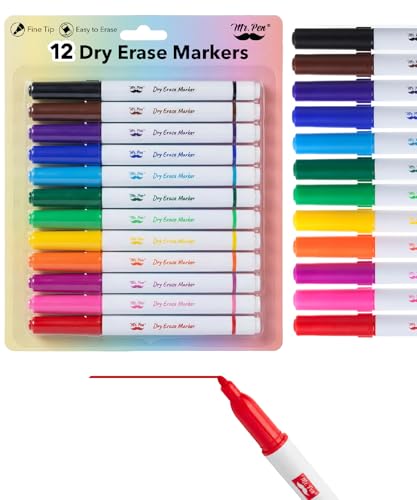Mr. Pen- Dry Erase Markers, 12 Pack, Assorted Colors, Fine Tip | Dry Erase Whiteboard Markers for Writing on Whiteboards, Weekly Planner, Glass, School, Office, Home - size: 12 Pack