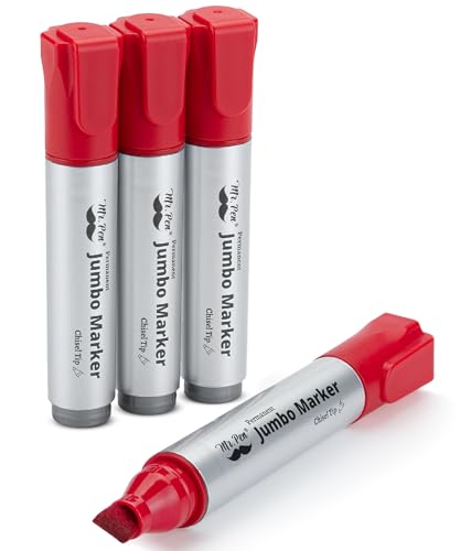 Mr. Pen- Jumbo Permanent Markers, 4 Pack, Red, Chisel Tip, Wide Tip, Large | Thick Permanent Markers for Canvas, Posters Board, Fabric, Window, Glass, Wood, Waterproof, Quick Dry - color: Red