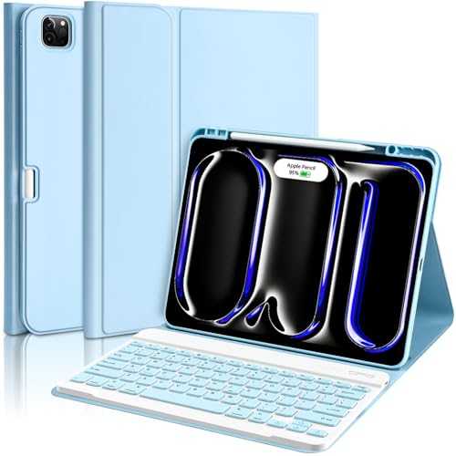 aMZCaSE for iPad Pro 13 inch Case with Keyboard (M5/M4) 2025/2024, Keyboard Case for iPad 13 Pro Magnetic Detachable Folio Slim Pro 13 Stand Cover,Smart Sleep/Wake,Pencil Holder,Light Blue - color: Light Blue