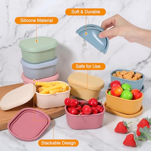 8 PCS 10 oz Silicone Snack Containers, Reusable Small Snack Container with Lids, Leak Proof Fruit Container for Lunch Food Storage Containers, Stackable for Meal Prep, Fruit, Freezer, Colorful