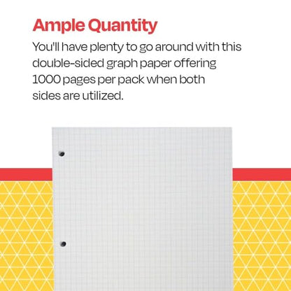 School Smart-86667 Double Sided Grid Paper, 3 Hole Punched, 8-1/2 x 11 Inches, 1/4 Inch Rule, White, Pack of 500
