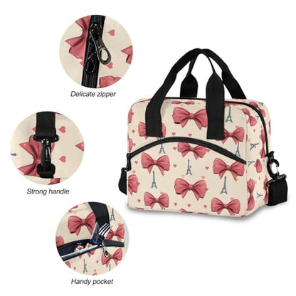 ALAZA Eiffel Tower Pink Bows Hearts Insulated Lunch Bag Women Men Portable Reusable Cooler Lunch Tote Bag for Work Office Picnic College - color: Multi 08