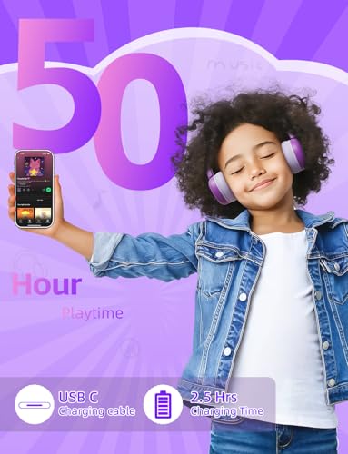 Kids Bluetooth Headphones,Toddler Headphones with Microphone,85dB Volume Limited,Bluetooth 5.4 Twistable Lightweight Kids Wireless Earphones for Boy Girl Tablet Travel School - color: Purple