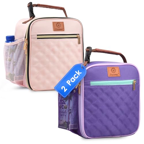 Genteen Kids Lunch Box Insulated Soft Mini Cooler with Bottle Holder, Lightweight Reusable Easy-Clean Lunch bag for Girls, Boys Back to School-Purlpe/Light Pink - color: Purple/Pink