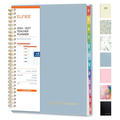 SUNEE Teacher Planner 2026-2027 Academic Year, Lite Lesson Planner Book with 7 Periods Jul 2026 - Jun 2027, 8.5"x11" Daily Weekly and Monthly Organizers, Plan Book with Pocket Folder, Color Tabs,Blue - color: Blue