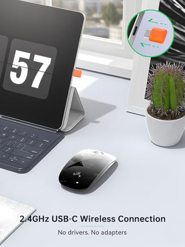 RAPIQUE USB C Wireless Mouse for USB-C Devices, White to Black Gradient Slim Mouse, Silent Click, 800/1200/1600 DPI, AA Battery Powered, Portable 2.4GHz Wireless Mouse for MacBook, iPad Pro, Laptop - color: White to Black