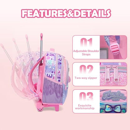 Kids Rolling Backpack for Girls TPU Material Bear Trolley Suitcases Luggage with Wheels Bookbag Wheeled 3pcs on Lunch Box Pencil Case Elementary Teenagers Pink for Girls Age 5-12 - color: Pink-0130-xiong