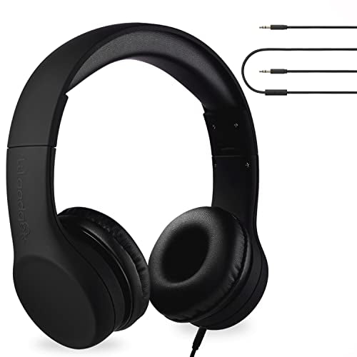 LilGadgets Connect+ Foldable Headphones, Adjustable Fit Soft Touch Padding for Kids with Mic, Volume-Limited & Noise Reduction On-Ear Wired Headset for School with SharePort - Black, Ages 3-14 - color: Black