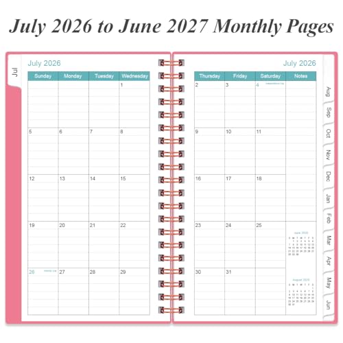 2026-2027 Pocket Planner/Calendar - 2026-2027 Planner from July 2026 - June 2027, Planner 26-27 with 12 Tabs, Twin-Wire Binding, Inner Pocket, 3.75" x 6.75, Pink - color: Pink, size: 3.75" x 6.75"