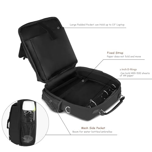 3 Ring Zipper Binder 500-Sheet Zipper Binder Adjustable Shoulder Strap & Handle for 14 Inch Laptop for School and Office (Black)