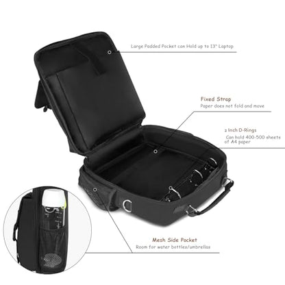 3 Ring Zipper Binder 500-Sheet Zipper Binder Adjustable Shoulder Strap & Handle for 14 Inch Laptop for School and Office (Black)