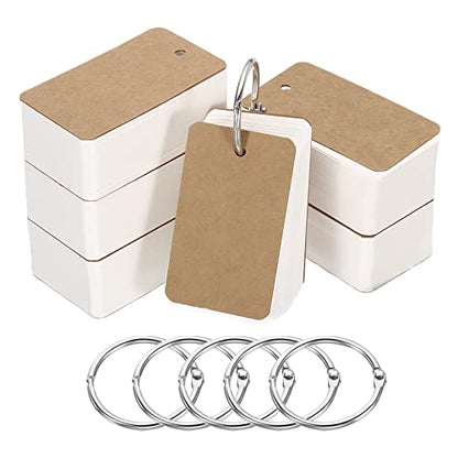 PATIKIL Blank Index Cards with Ring, 600Pcs Blank Flash Card 2.8x1.6" Study Note Cardstock for Memory Learning Studying Office Supplies, Brown White - color: Brown White