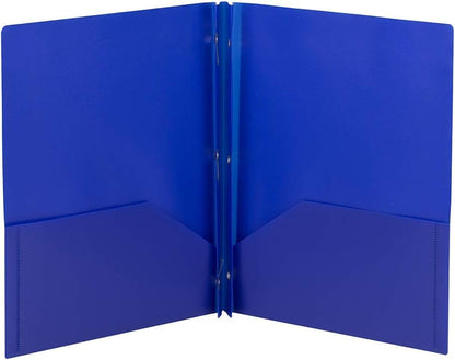 Smead Poly Two-Pocket Folder, Three-Hole Punch Prong Fasteners, Letter Size, Blue, 6 per Pack