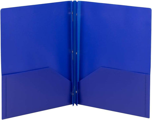 Smead Poly Two-Pocket Folder, Three-Hole Punch Prong Fasteners, Letter Size, Blue, 6 per Pack