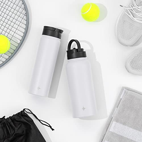 JoyJolt Triple Insulated Water Bottle with Straw Lid AND Flip Lid! 32oz Large Water Bottle, 12 Hour Hot/Cold Vacuum Insulated Stainless Steel Bottle. BPA-Free Leakproof Water Bottles - Thermos Bottle - color: Matte White, size: 32 Ounces