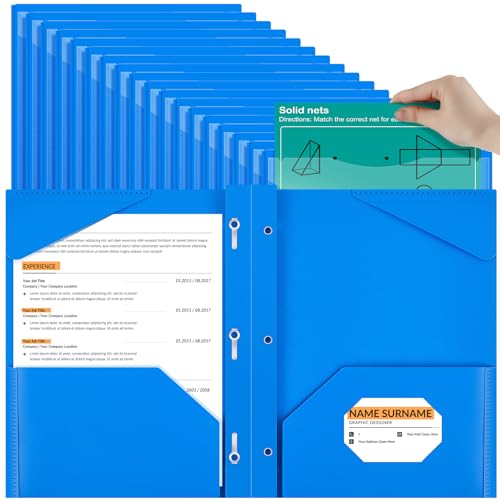 Henoyso 48 Pcs Plastic Folder with Clear Front Pocket and 3 Prongs Heavy Duty Plastic Folders with Card Slot Pocket Folders with Prongs for School Office Home(Blue) - color: Blue