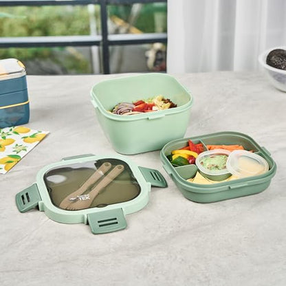 Restaurantware-Bento Tek 57.5 Ounce Bento Box, 1 Reusable Lunch Container - With Fork And Knife, Does Not Contain BPA, Green Plastic Reusable Lunch Box, Microwavable, Dishwashable - size: 1 Count, style: 58 oz - Green