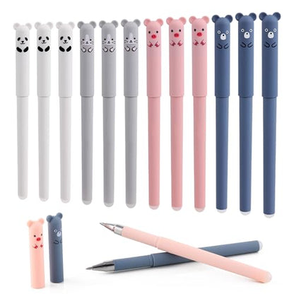 0.4mm Erasable Gel Pens,12 Pack Cute Cartoon Animal Rollerball Gel Ink Pens Refillable Pens for Adult Writing Kids Calligraphy Note Taking (12 Blue Ink) - color: 12 Blue
