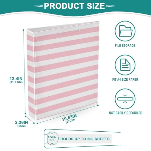 3 Ring Binder 1.5 Inch Binders Pink and White Striped Binder Organizer Fashion View Binder with 2 Pockets for Home Office Supplies - color: Pink and White Striped