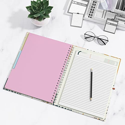 Rimilak Spiral Clipboard Folio with Refillable Lined Notepad, 14.5 x 9.8 In, Hardcover Cover with 5 Interior Pockets, Elastic Band and Pen Loop Series. Cute Stylish Clipfolio, Bohe Leaves - color: Bohe Leaves
