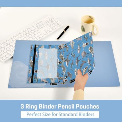 Shark Hammerhead Shark Pencil Pouch for 3 Ring Binder, Binder Pencil Pouches with Clear Window Zipper Pencil Case for Office College Supplies, 2PCS (B0314) - color: B0314