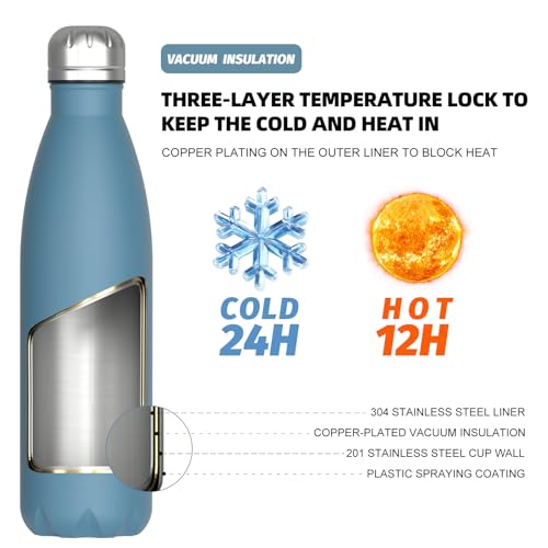 WATERSY Stainless Steel water bottles,17oz/500ml Insulated Water Bottles,Smog Blue metal water bottle Keeps Drink Cold and Hot,BPA Free kids water bottles for School,Gym,Travel,Sports - color: Smog Blue