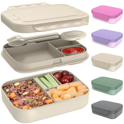 Caperci Stackable Bento Lunch Box for Adult & Teens - Reinforced Leak-Proof Lunch Container 4-Compartment with Utensils & Sauce Container, BPA-Free, Dishwasher/Microwave Safe, 47oz (Pale Mocha) - color: Pale Mocha