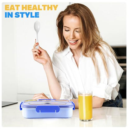 EASYFUN Bento Box Adult, Lunch Box, 4-Compartment Lunch Containers, Drop-Proof, Dishwasher Safe & Made with BPA-Free Materials (Blue) - color: Blue