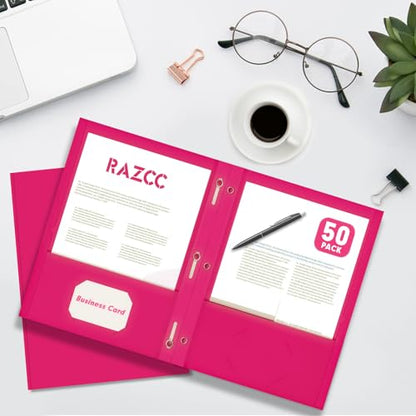 Two Pocket Folders, RAZCC 75 Pack Two Pocket Folders with Prongs, 3 Prong Folders Fit Letter Size Paper, Pocket File Folders for School Office Home Business, Magenta - color: Magenta