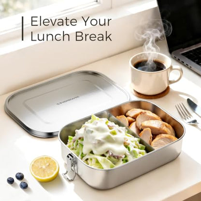 G.a HOMEFAVOR Stainless Steel Bento Lunch Box, 2-Compartment, 1600 ml/54 oz | Leak-Proof, Dishwasher Safe, BPA-Free, with Lock Clips & Removable Divider, Large Capacity, Meal Prep, for Adults - size: 1600 ml - with Compartments