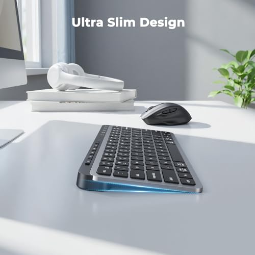 MEETION Wireless Bluetooth Keyboard and Mouse Combo, Rechargeable Slim Wireless Keyboard and Mouse, 3 Multi-Device Connection, Low-Profile Compact Keyboard, for PC Laptop Tablet iPad, Windows/Mac/iOS - color: Compact Black