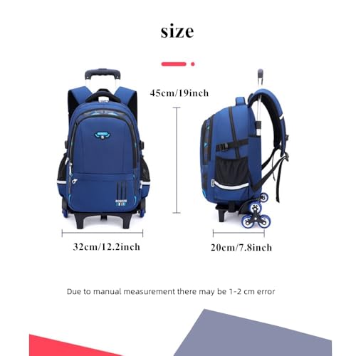 Boys Rolling Backpack Elementary Middle School Students Bookbag with Wheel Teens Trolley Removable Schoolbag - color: B-black&red