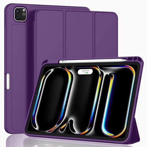 ZryXal iPad Pro 11 Inch Case (M5) 2025/ (M4) 2024 (Model: A2836/A2837/A3006), Trifold Stand Smart Cover with Pencil Holder and Soft TPU Back, Auto Wake/Sleep (Dark Purple) - color: Dark Purple