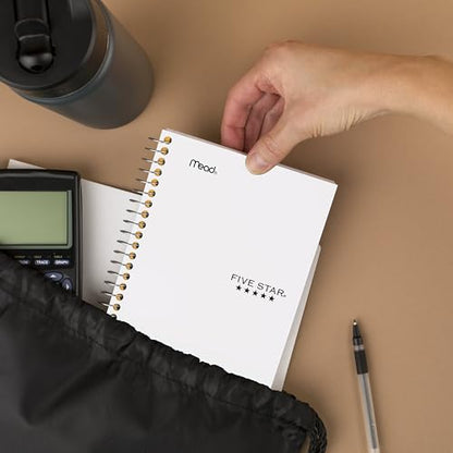 Five Star Spiral Notebook, 1 Subject, College Ruled Paper, 4-3/8" x 7", Personal Size, 80 Sheets, Fights Ink Bleed, Water Resistant Cover, White (450048E) - color: White