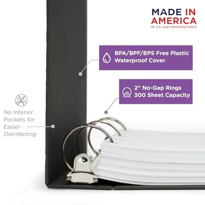 Carstens 2-Inch Heavy Duty 3-Ring Binder - Top Opening, Charcoal Gray, Durable Plastic, Precision No-Gap Rings, Waterproof Cover, No Pockets, Holds 300 Letter Sheets, BPA-Free, Made in USA (5871-3R) - color: Charcoal Gray, size: Individual