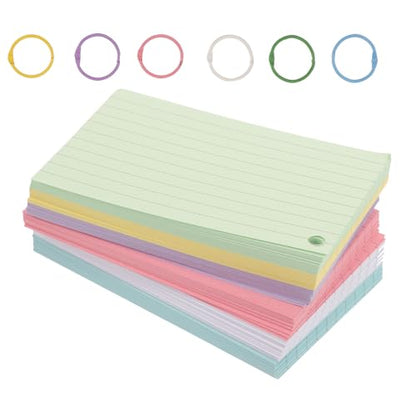 Cabilock Multi-purpose Blank Note Cards with Binder Ring Lined Index Cards Flash Cards Blank for English Learning and Memory Improvement