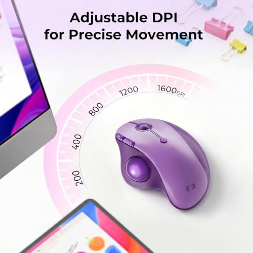 seenda Wireless Trackball Mouse, Ergonomic Bluetooth Rollerball Mouse Rechargeable, 3 Device Connection Optical Mice Adjustable DPI Thumb Control Mice Compatible for PC/Laptop/Windows/Mac - Purple - color: Purple