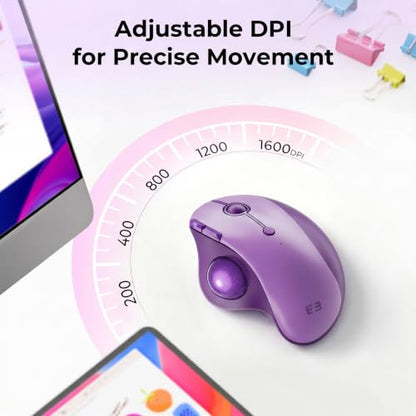 seenda Wireless Trackball Mouse, Ergonomic Bluetooth Rollerball Mouse Rechargeable, 3 Device Connection Optical Mice Adjustable DPI Thumb Control Mice Compatible for PC/Laptop/Windows/Mac - Purple - color: Purple