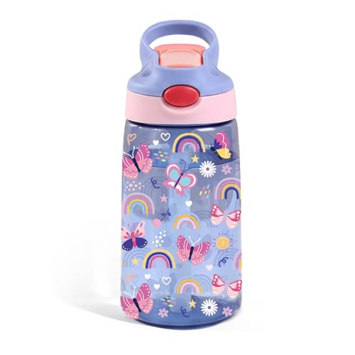 Butterfly Gifts 14oz Water Bottle with Straw - Leakproof BPA-Free Plastic Pop-Up Spout, Reusable Leak Proof Travel Bottle for Outdoor Sports - color: 1Butterfly