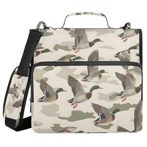 Wild Duck Camouflage Zipper Binder Bag 3 Ring Binder with Shoulder Strap Zip Up 500 Sheets Capacity Multi Pockets for School Office Supplies - color: Multi66, size: Fit 500 Sheets