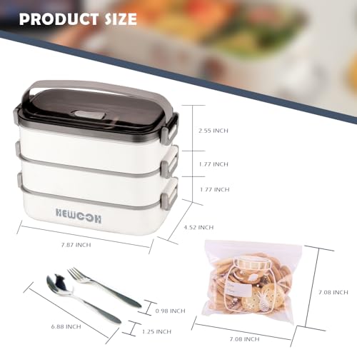 Bento Box Adult Lunch Box (74 Oz Large Capacity), Reusable, Leak-Proof, Including Lunch Bag, Fork And Spoon, 3 Dividers, Suitable For Work, Picnic, Dishwasher And Microwave Safe.(White) - color: White
