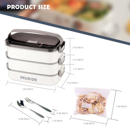 Bento Box Adult Lunch Box (74 Oz Large Capacity), Reusable, Leak-Proof, Including Lunch Bag, Fork And Spoon, 3 Dividers, Suitable For Work, Picnic, Dishwasher And Microwave Safe.(White) - color: White